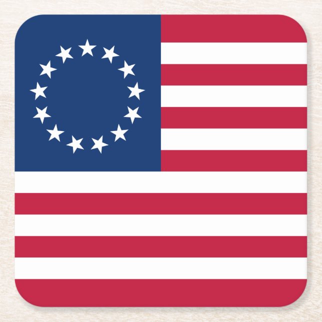 Betsy Ross American Flag Square Paper Coaster (Front)
