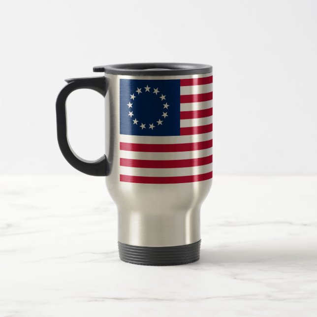 Betsy Ross American Flag Travel Mug (Left)