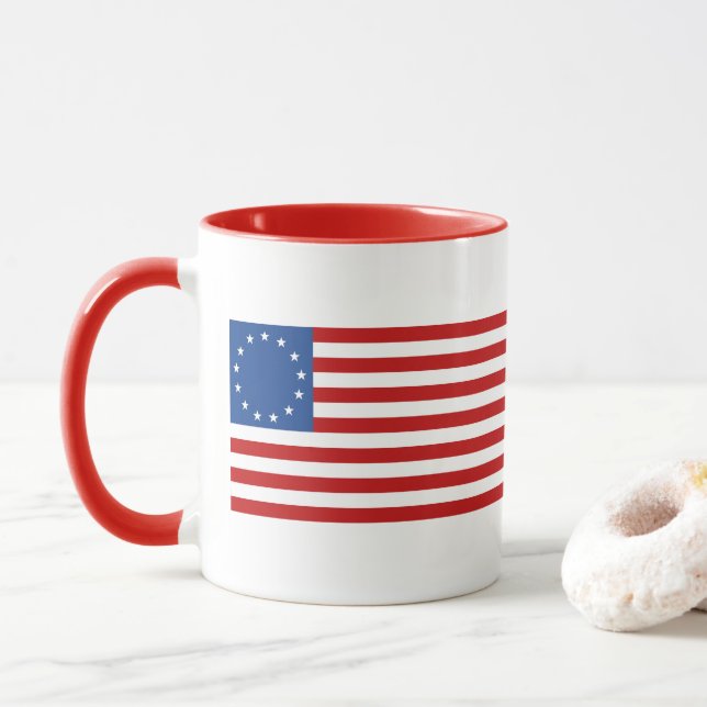 Betsy Ross Colonial Historical American Flag Mug (With Donut)