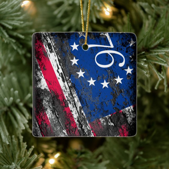 Betsy Ross Flag 1776 Patriotic 4th of July Ceramic Ornament (Tree)