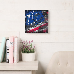 Betsy Ross Flag 1776 Patriotic 4th of July Square Wall Clock