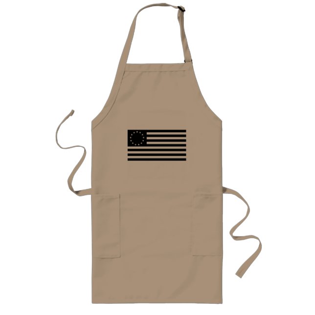 Betsy Ross Flag, Black Line Art Long Apron (Front)