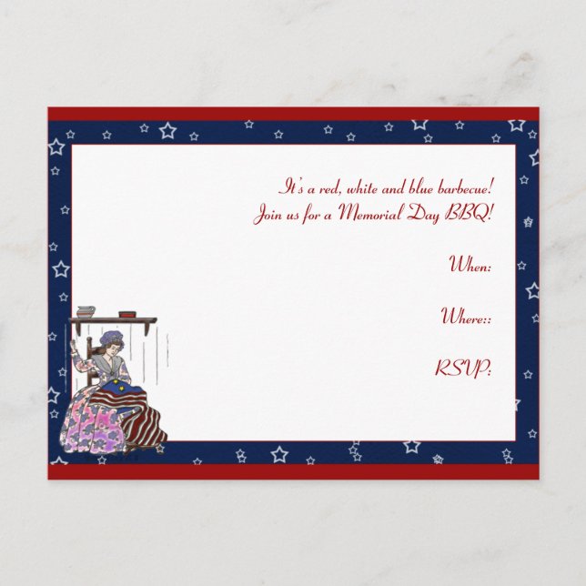 Betsy Ross Makes a Flag Memorial Day Postcard (Front)