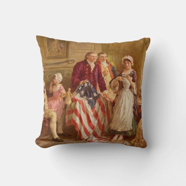 Betsy Ross Sewing the American Flag Pillow (Front)