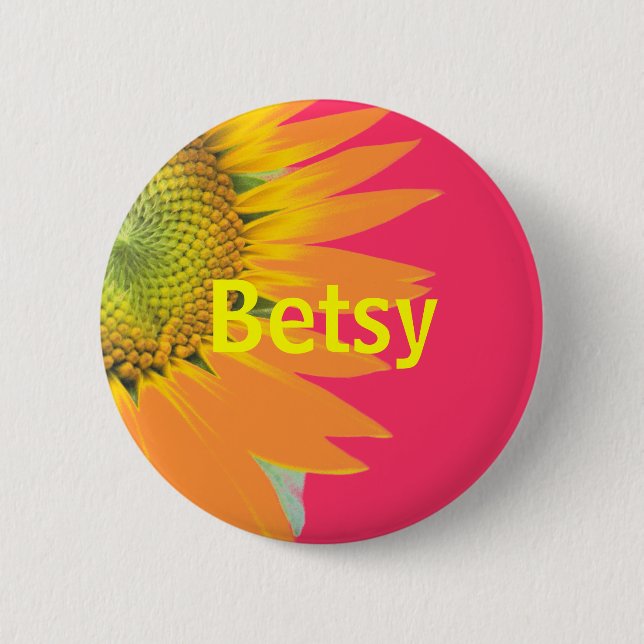 Betsy Sunflower Pink and Yellow Bright Name Badge (Front)