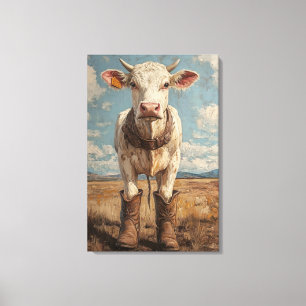 Betsy the Cow in Cowboy Boots Rustic Farmhouse Art Canvas Print