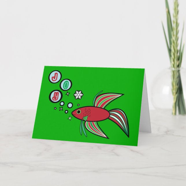 Betta Fish at Christmas Bubbles of Joy Holiday Card (Front)
