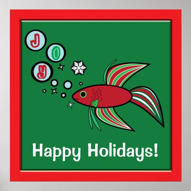 Betta Fish at Christmas Bubbles of Joy Poster (Front)