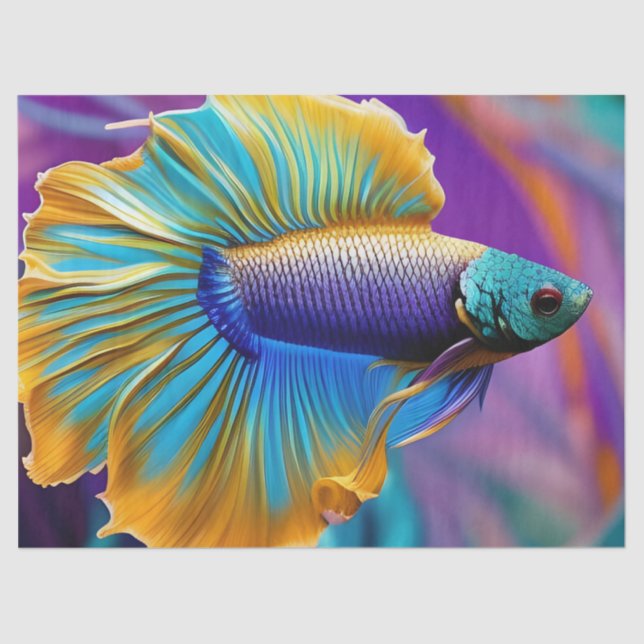 Betta Fish, blue gold purple Tissue Paper (Front)