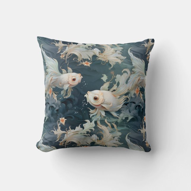 Betta Fish Blue White Cushion (Front)