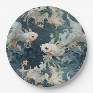 Betta Fish Blue White Paper Plate