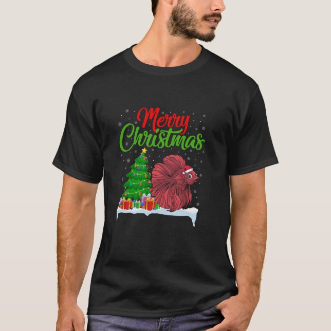 Betta Fish Christmas Tree Lights Funny Xmas Betta  T-Shirt (Front)