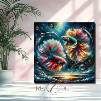 Betta Fish Dance in Deep Blue Ocean Bubbles Canvas Print