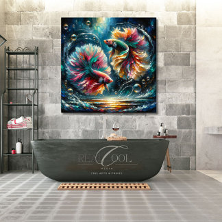 Betta Fish Dance in Deep Blue Ocean Bubbles Poster