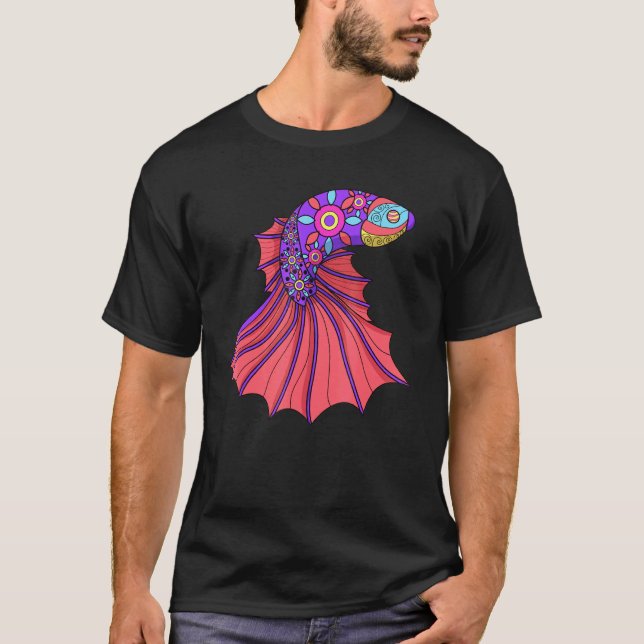 Betta Fish Mandala Siamese Fighting Fish Fans T-Shirt (Front)