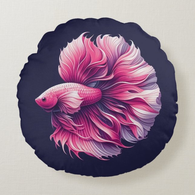 Betta Fish Pink and Purple Round Pillow (Front)