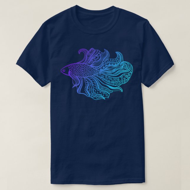 Betta Fish PurpleCyan T-Shirt (Design Front)