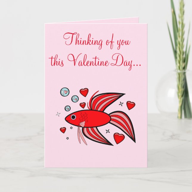 Betta Fish Red and Pink Valentine Holiday Card (Front)