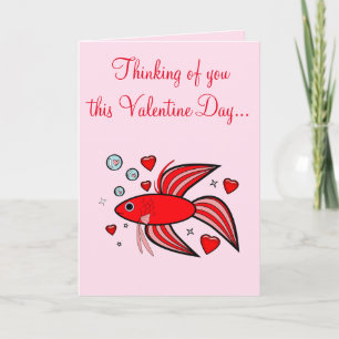 Betta Fish Red and Pink Valentine Holiday Card