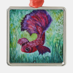 Betta fish watercolor metal tree decoration