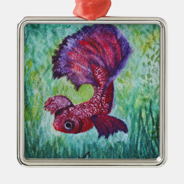 Betta fish watercolor  metal tree decoration (Front)