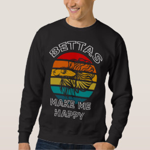 Betta Siamese Fighter Fish Make Me Happy Retro Sun Sweatshirt
