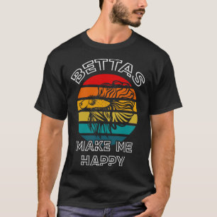 Betta Siamese Fighter Fish Make Me Happy Retro Sun T-Shirt
