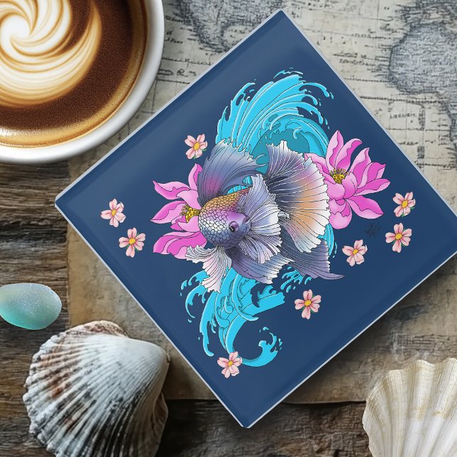 Betta Siamese Fighting Fish Glass Coaster (Creator Uploaded)