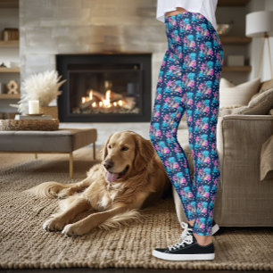 Betta Siamese Fighting Fish Lotus Waves Blue Leggings