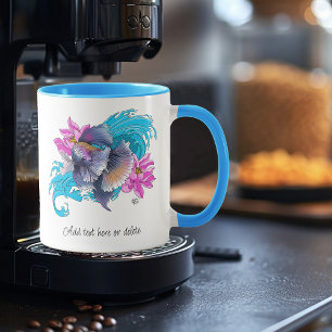 Betta Siamese Fighting Fish Lotus Waves Blue Mug