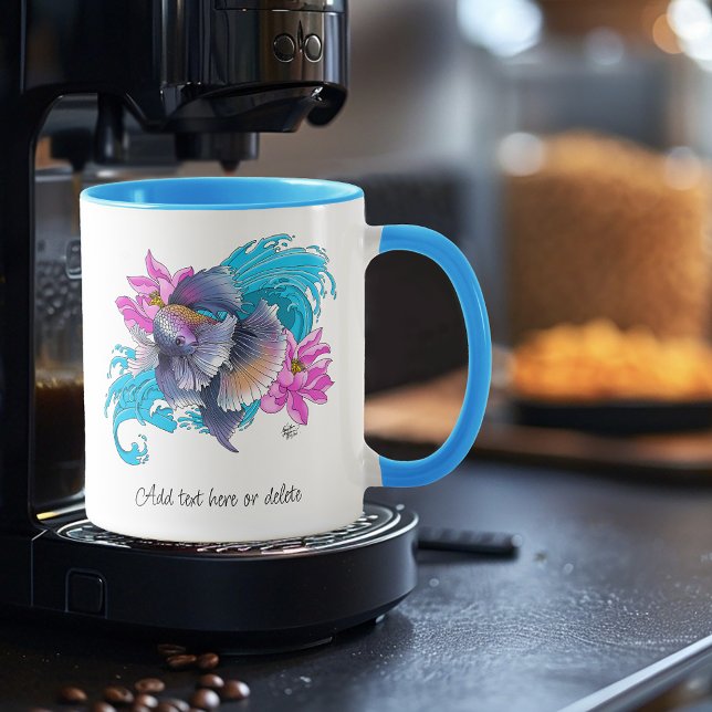 Betta Siamese Fighting Fish Lotus Waves Blue Mug (Creator Uploaded)