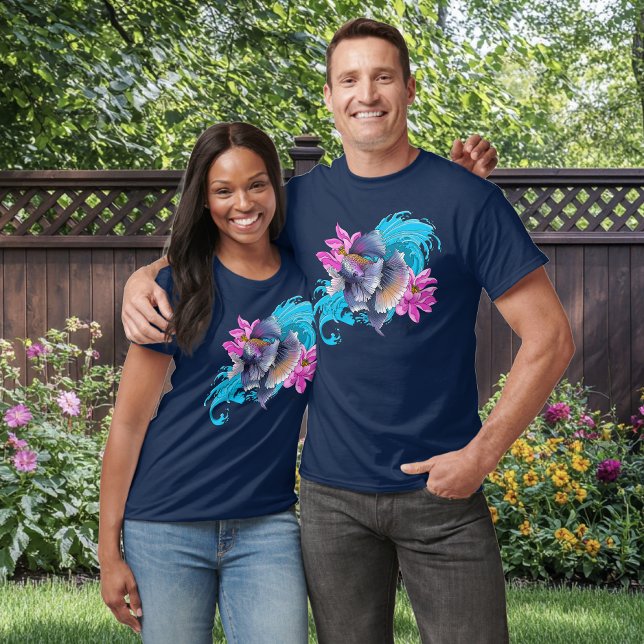 Betta Siamese Fighting Fish Lotus Waves Blue T-Shirt (Creator Uploaded)