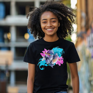 Betta Siamese Fighting Fish Lotus Waves Blue T-Shirt