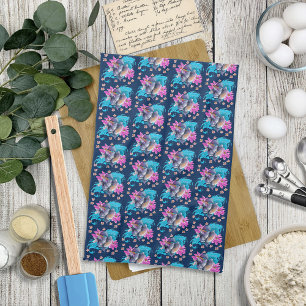 Betta Siamese Fighting Fish Lotus Waves Blue Tea Towel