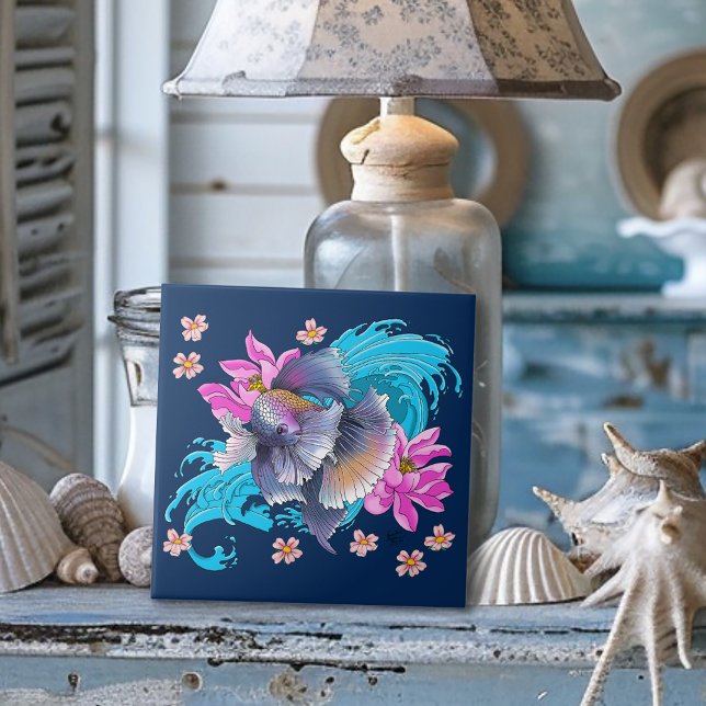 Betta Siamese Fighting Fish Lotus Waves Blue Tile (Creator Uploaded)