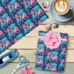 Betta Siamese Fighting Fish Lotus Waves Blue Wrapping Paper
