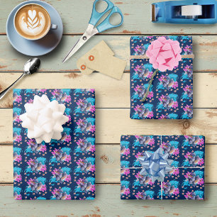 Betta Siamese Fighting Fish Lotus Waves Blue Wrapping Paper Sheet