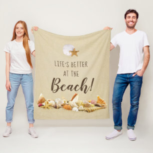 Better At The Beach Seashells Fleece Blanket