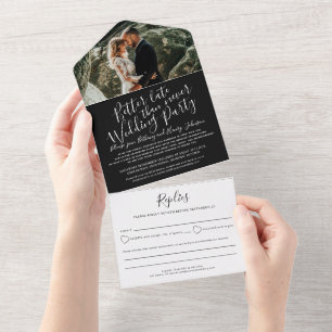 Better late wedding party RSVP photo black white  All In One Invitation