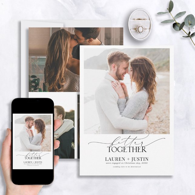 Better Together Black & White 4 Photo Engagement Invitation (Creator Uploaded)