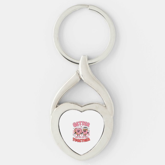 Better Together Coffee Donut Retro Groovy Style  Key Ring (Front)