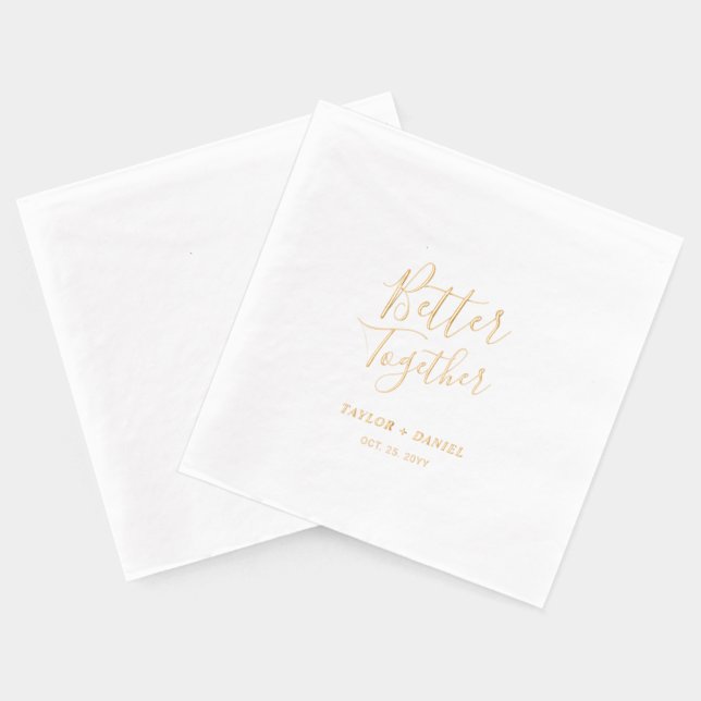 Better Together | Couples Name Custom Wedding  Foil Napkins (Back)