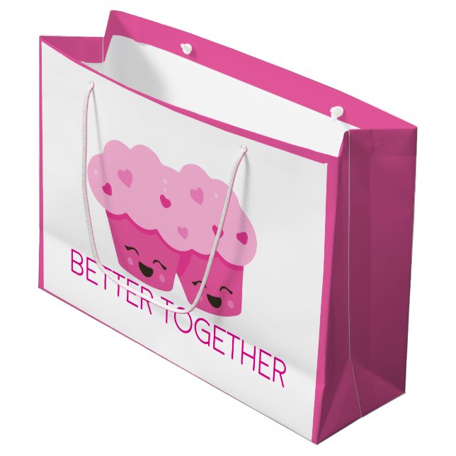 Better Together Cupcakes Pattern Pink Valentine's Large Gift Bag (Front Angled)