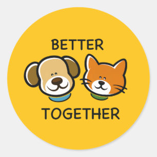 Better together – Cute Dog & Cat  Classic Round Sticker