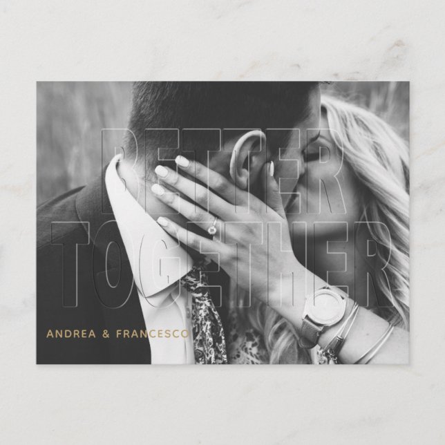 Better Together Embossed Engagement Party Photo Invitation Postcard (Front)