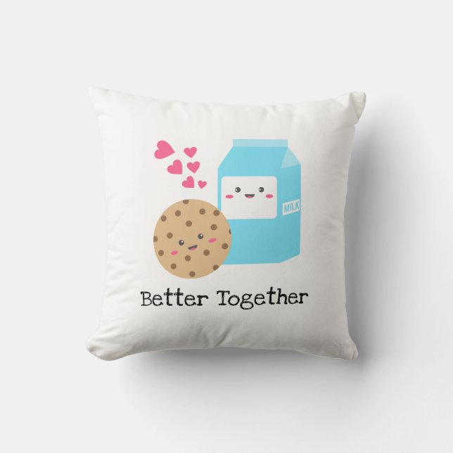 Better Together Kawaii Milk and Cookies Cute Love Cushion (Front)