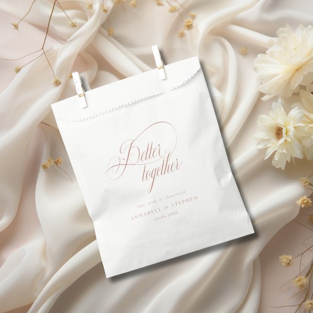 Better Together! Modern, Calligraphy, Wedding  Favour Bags (Better Together-Like Milk & Chocolate! Modern, Calligraphy, Wedding Favor Bag with your Name & Date.)