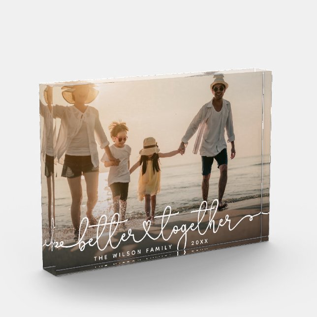 Better Together Modern Script Custom Family Heart Photo Block (Left)