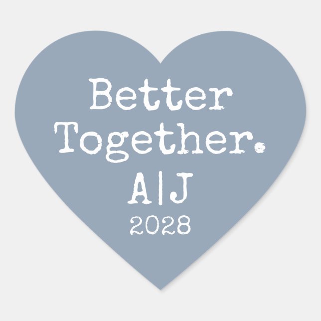 Better Together Monogram Year Dusty Blue Wedding Heart Sticker (Front)