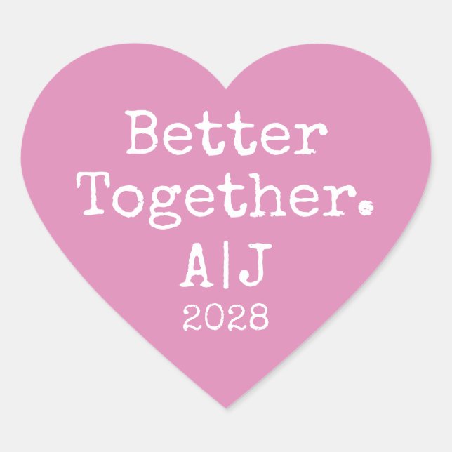 Better Together Monogram Year Fuchsia Wedding Heart Sticker (Front)